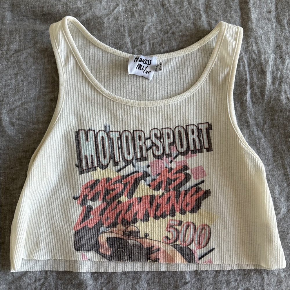 Princess Polly Kids White Motorsport Graphic Tank Top